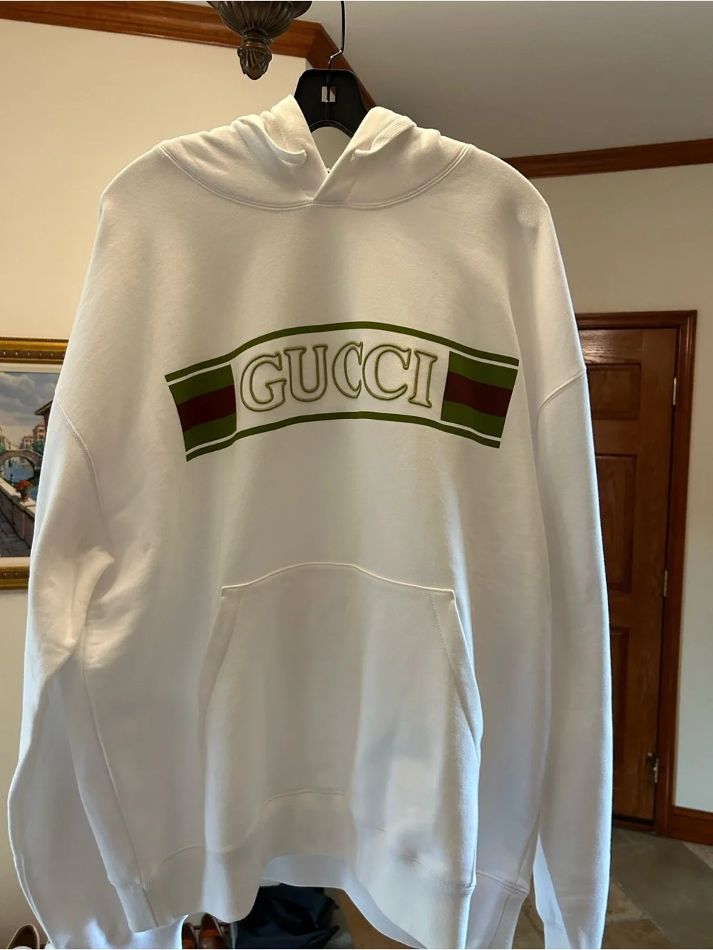Men's Gucci cotton iconic embroidered web stripe logo hoodie size XXXL